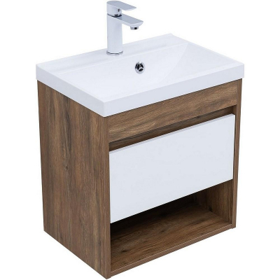 Тумба под раковину Aquanet Тренд 50 345116 подвесная Дуб рустикальный Белый сатин