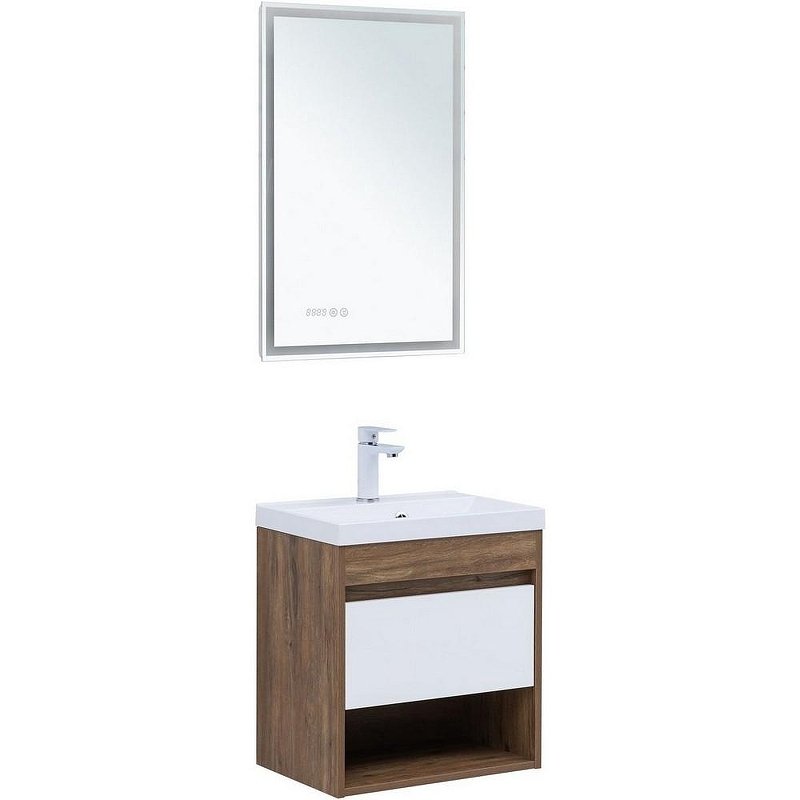 Тумба под раковину Aquanet Тренд 50 345116 подвесная Дуб рустикальный Белый сатин, купить, цена, заказать, магазин, доставка, скидка, промокод, купить, цена, заказать, магазин, доставка, скидка, промокод