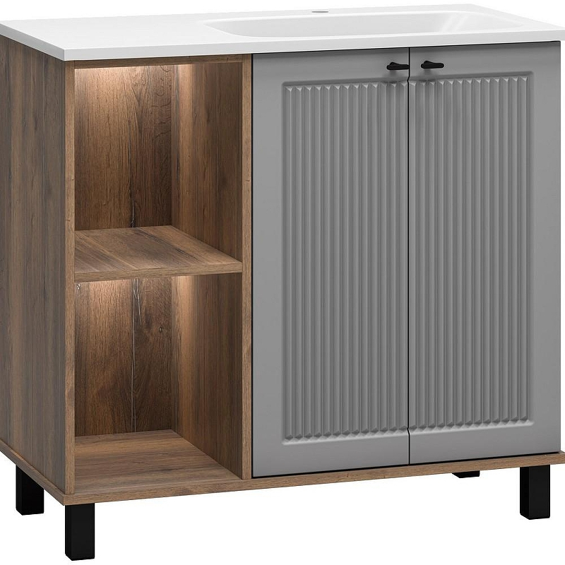 Тумба с раковиной Brevita Lumus 90 R УТ000025490 Серая матовая Дуб Галифакс олово, купить, цена, заказать, магазин, доставка, скидка, промокод, купить, цена, заказать, магазин, доставка, скидка, промокод