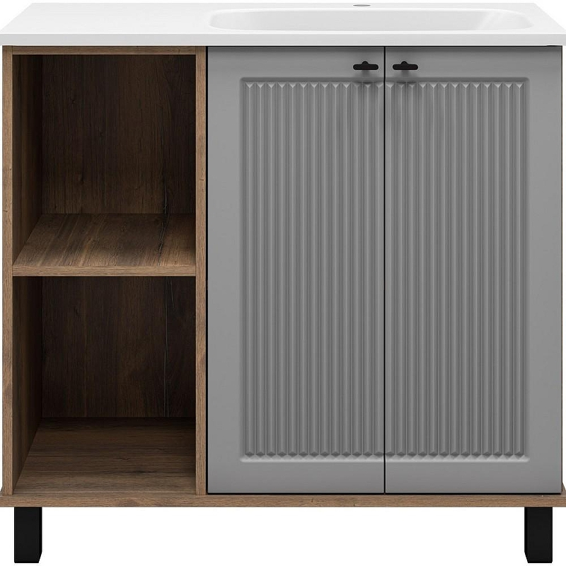 Тумба с раковиной Brevita Lumus 90 R УТ000025490 Серая матовая Дуб Галифакс олово, купить, цена, заказать, магазин, доставка, скидка, промокод, купить, цена, заказать, магазин, доставка, скидка, промокод