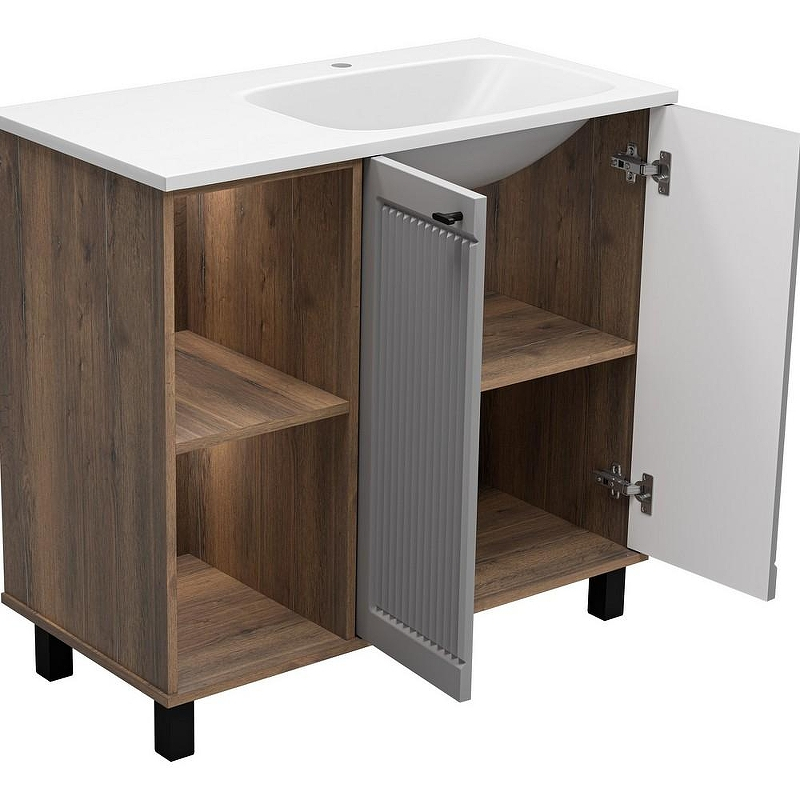 Тумба с раковиной Brevita Lumus 90 R УТ000025490 Серая матовая Дуб Галифакс олово, купить, цена, заказать, магазин, доставка, скидка, промокод, купить, цена, заказать, магазин, доставка, скидка, промокод