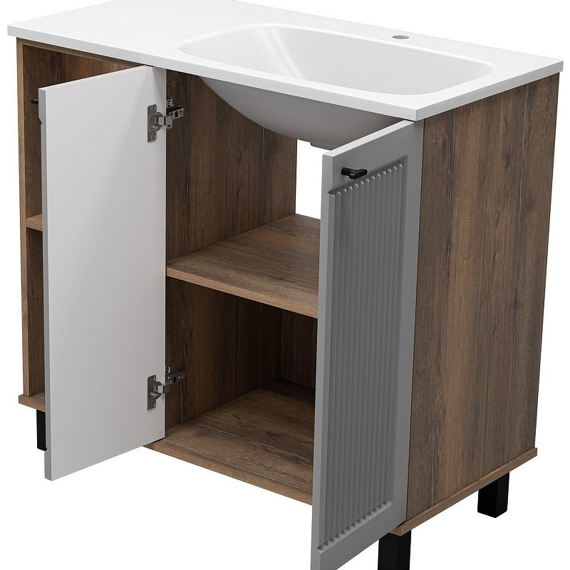 Тумба с раковиной Brevita Lumus 90 R УТ000025490 Серая матовая Дуб Галифакс олово, купить, цена, заказать, магазин, доставка, скидка, промокод, купить, цена, заказать, магазин, доставка, скидка, промокод