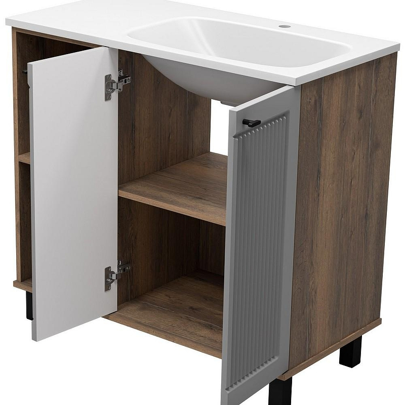 Тумба с раковиной Brevita Lumus 90 R УТ000025490 Серая матовая Дуб Галифакс олово, купить, цена, заказать, магазин, доставка, скидка, промокод, купить, цена, заказать, магазин, доставка, скидка, промокод