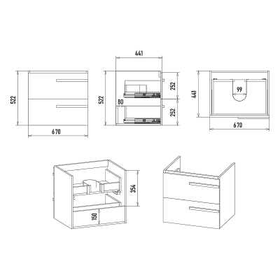 Тумба с раковиной Misty Ненси 70 УТ000015683 подвесная Серая матовая