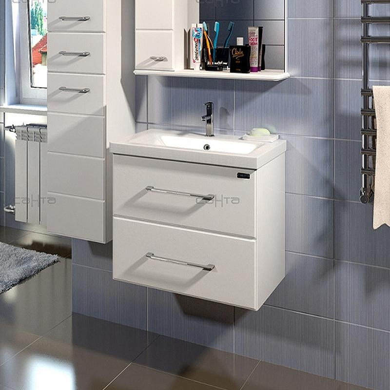 Тумба под раковину СанТа Омега 50 207035 подвесная Белая, купить, цена, заказать, магазин, доставка, скидка, промокод, купить, цена, заказать, магазин, доставка, скидка, промокод