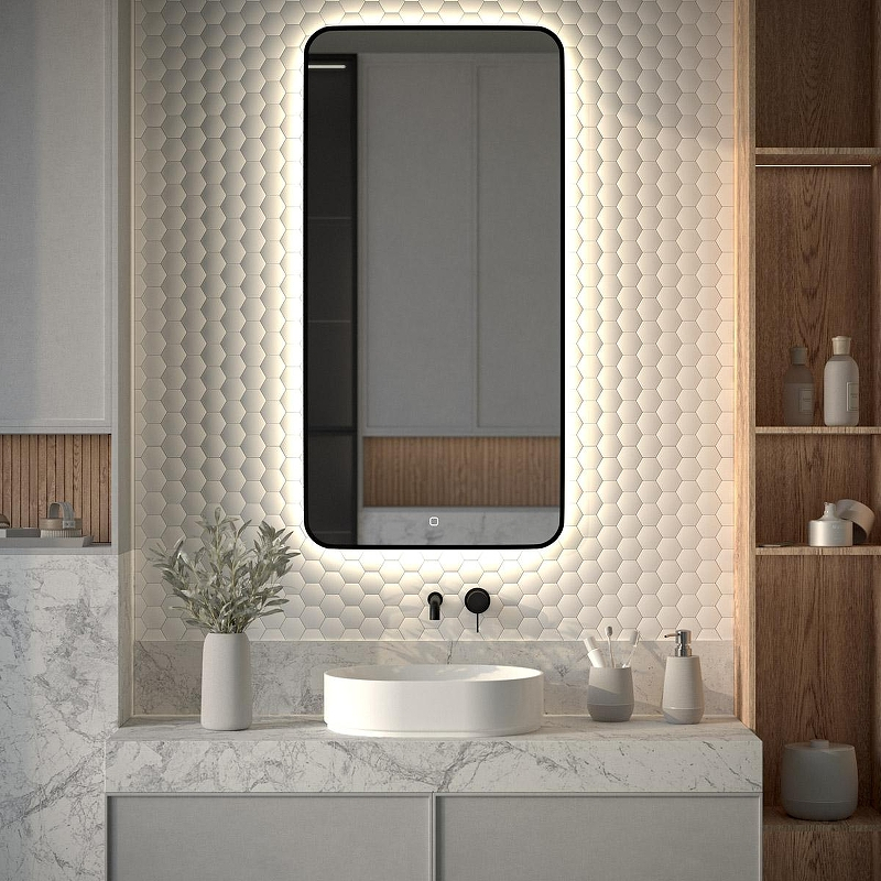 Зеркало Defesto Aura 60х120 DF 2968S с подсветкой 34W-4500K/Сенсорный выключатель/Нейтральный белый свет/Черная рама, купить, цена, заказать, магазин, доставка, скидка, промокод, купить, цена, заказать, магазин, доставка, скидка, промокод