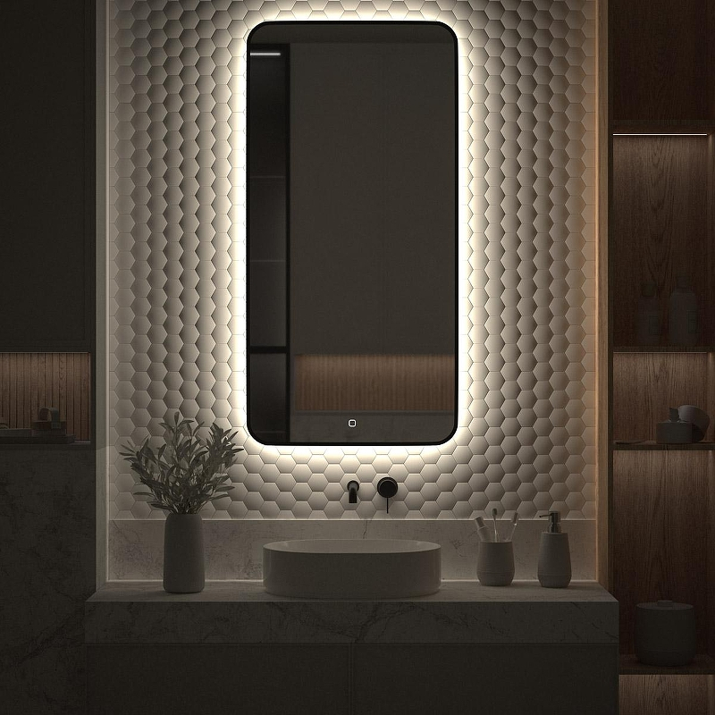 Зеркало Defesto Aura 60х120 DF 2968S с подсветкой 34W-4500K/Сенсорный выключатель/Нейтральный белый свет/Черная рама, купить, цена, заказать, магазин, доставка, скидка, промокод, купить, цена, заказать, магазин, доставка, скидка, промокод