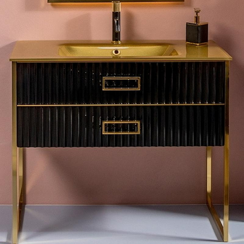 Тумба под раковину Boheme Armadi Art Monaco 100 866-100-BG Черный глянец Золото, купить, цена, заказать, магазин, доставка, скидка, промокод, купить, цена, заказать, магазин, доставка, скидка, промокод