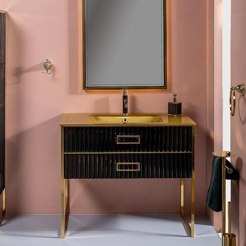 Тумба под раковину Boheme Armadi Art Monaco 100 866-100-BG Черный глянец Золото, купить, цена, заказать, магазин, доставка, скидка, промокод, купить, цена, заказать, магазин, доставка, скидка, промокод