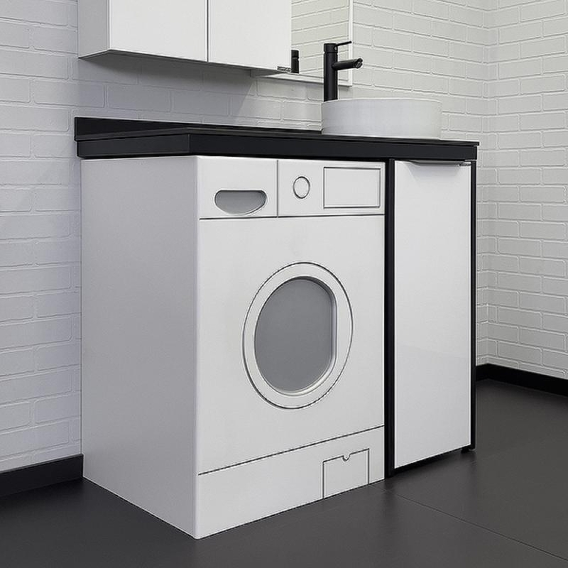 Тумба с раковиной Comforty Лозанна 100 00-00013800 под стиральную машину Белая глянцевая Калакатта Блэк, купить, цена, заказать, магазин, доставка, скидка, промокод, купить, цена, заказать, магазин, доставка, скидка, промокод