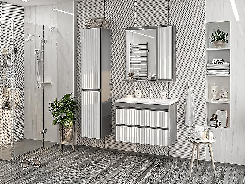 Зеркало со шкафом Brevita Balaton 80 R BAL-04080-01-01П с подсветкой Белое матовое Серое матовое, купить, цена, заказать, магазин, доставка, скидка, промокод, купить, цена, заказать, магазин, доставка, скидка, промокод