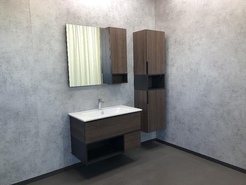 Зеркало со шкафом Comforty Франкфурт 90 00004150529 Дуб шоколадно-коричневый Черное матовое, купить, цена, заказать, магазин, доставка, скидка, промокод, купить, цена, заказать, магазин, доставка, скидка, промокод