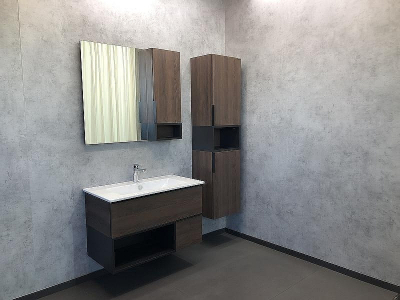 Зеркало со шкафом Comforty Франкфурт 90 00004150529 Дуб шоколадно-коричневый Черное матовое