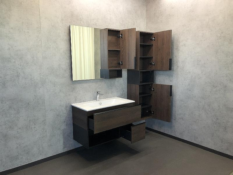 Зеркало со шкафом Comforty Франкфурт 90 00004150529 Дуб шоколадно-коричневый Черное матовое, купить, цена, заказать, магазин, доставка, скидка, промокод, купить, цена, заказать, магазин, доставка, скидка, промокод