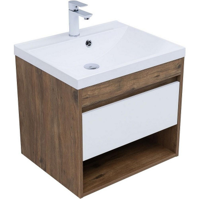 Тумба под раковину Aquanet Тренд 58 345117 подвесная Дуб рустикальный Белый сатин