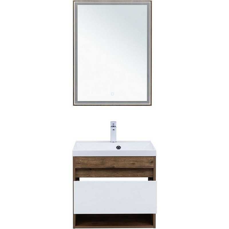 Тумба под раковину Aquanet Тренд 58 345117 подвесная Дуб рустикальный Белый сатин, купить, цена, заказать, магазин, доставка, скидка, промокод, купить, цена, заказать, магазин, доставка, скидка, промокод