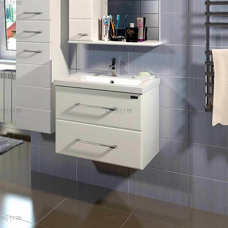 Тумба под раковину СанТа Омега 60 207045 подвесная Белая, купить, цена, заказать, магазин, доставка, скидка, промокод, купить, цена, заказать, магазин, доставка, скидка, промокод
