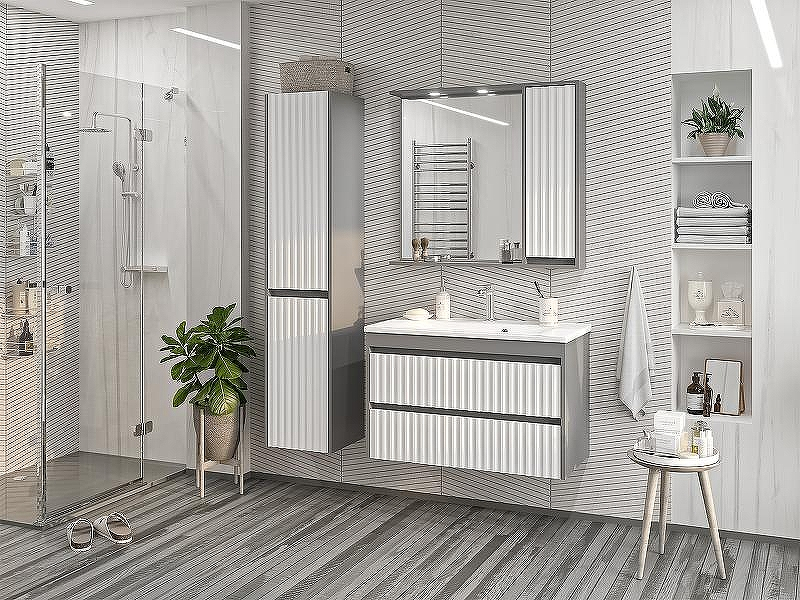 Зеркало со шкафом Brevita Balaton 90 R BAL-04090-01-01П с подсветкой Белое матовое Серое матовое, купить, цена, заказать, магазин, доставка, скидка, промокод, купить, цена, заказать, магазин, доставка, скидка, промокод