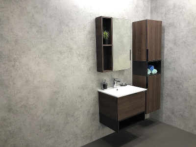 Шкаф пенал Comforty Франкфурт 40 00004150535 подвесной Дуб шоколадно-коричневый Черный матовый