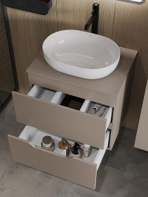 Тумба с раковиной Orange Line 60 Li-60TuLMDF+B05-480W подвесная Латте матовый