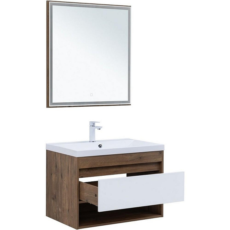 Тумба под раковину Aquanet Тренд 75 345118 подвесная Дуб рустикальный Белый сатин, купить, цена, заказать, магазин, доставка, скидка, промокод, купить, цена, заказать, магазин, доставка, скидка, промокод