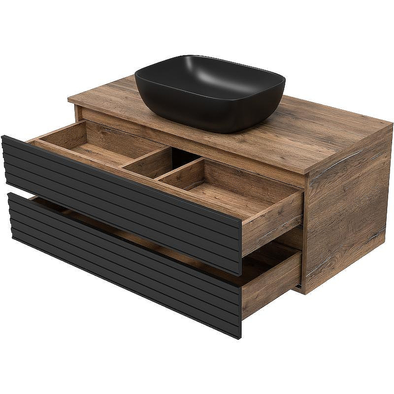 Тумба под раковину Brevita Dakota 100 DAK-09100-19/02-2Я подвесная Черный кварц Дуб Галифакс олово, купить, цена, заказать, магазин, доставка, скидка, промокод, купить, цена, заказать, магазин, доставка, скидка, промокод