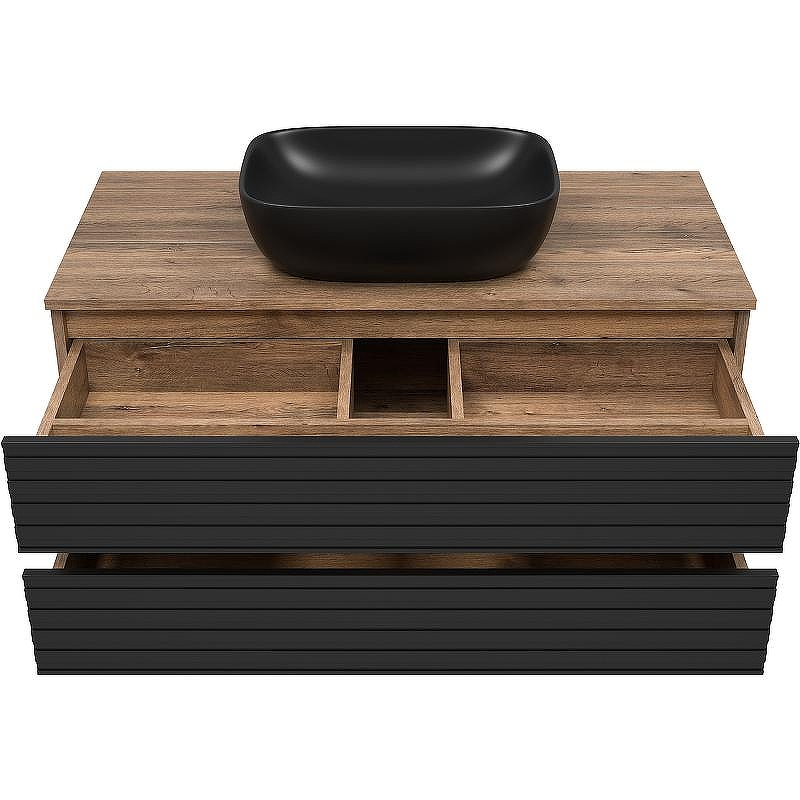 Тумба под раковину Brevita Dakota 100 DAK-09100-19/02-2Я подвесная Черный кварц Дуб Галифакс олово, купить, цена, заказать, магазин, доставка, скидка, промокод, купить, цена, заказать, магазин, доставка, скидка, промокод