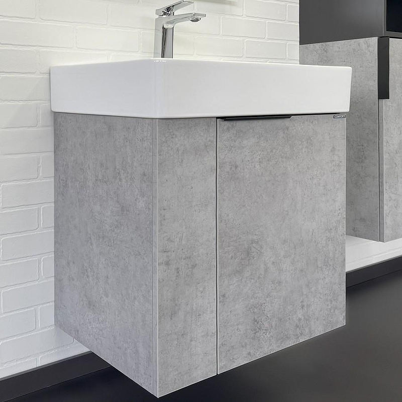 Тумба с раковиной Comforty Асти 60П 00-00019191 подвесная Бетон светлый, купить, цена, заказать, магазин, доставка, скидка, промокод, купить, цена, заказать, магазин, доставка, скидка, промокод