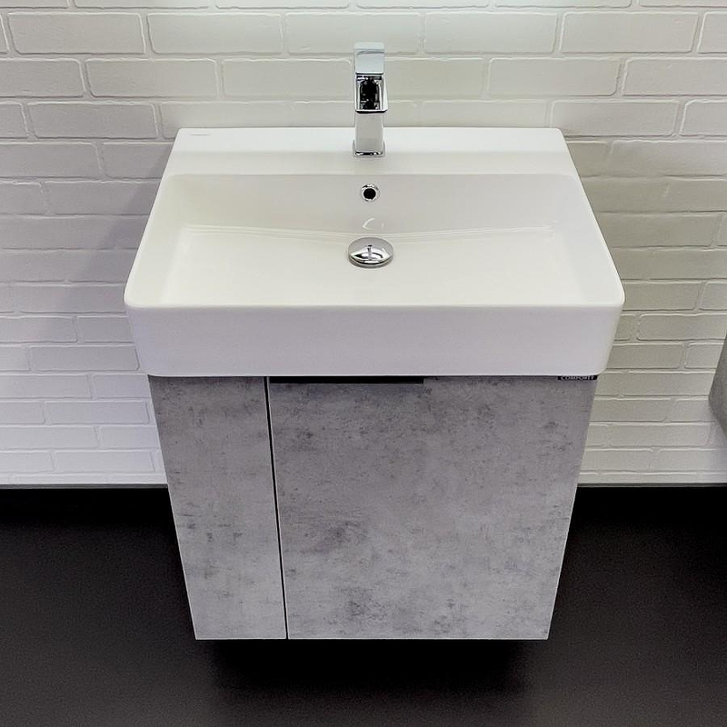 Тумба с раковиной Comforty Асти 60П 00-00019191 подвесная Бетон светлый, купить, цена, заказать, магазин, доставка, скидка, промокод, купить, цена, заказать, магазин, доставка, скидка, промокод