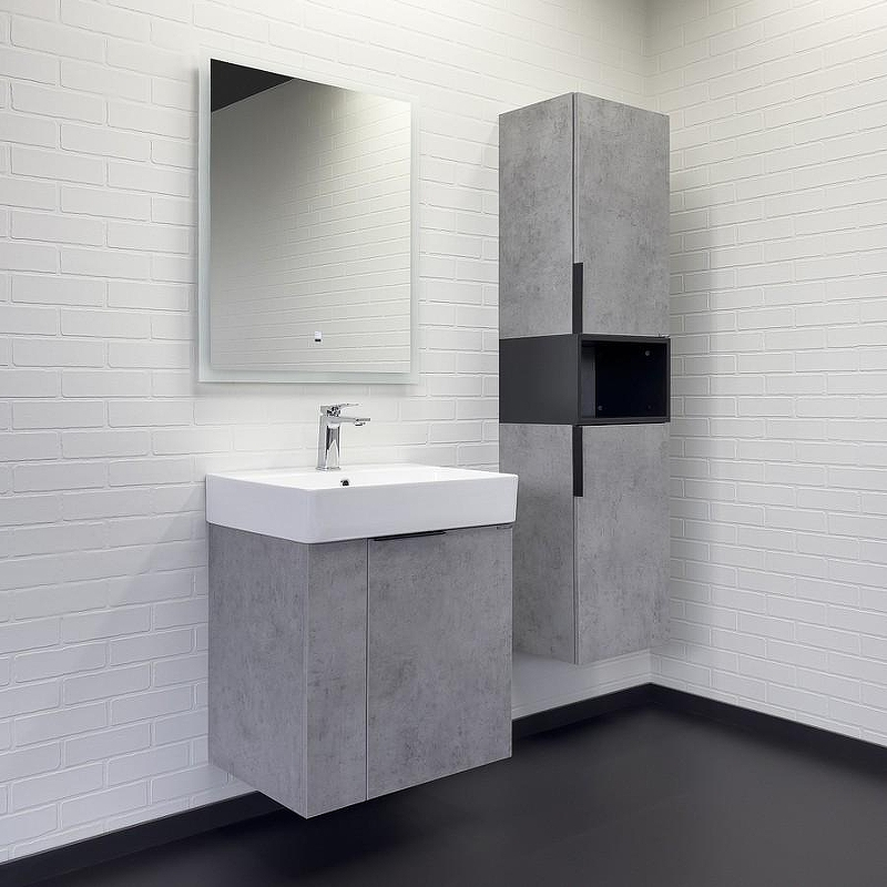 Тумба с раковиной Comforty Асти 60П 00-00019191 подвесная Бетон светлый, купить, цена, заказать, магазин, доставка, скидка, промокод, купить, цена, заказать, магазин, доставка, скидка, промокод