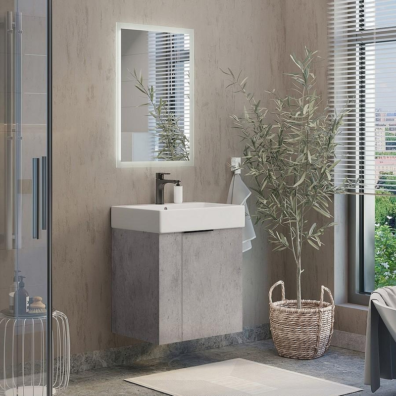 Тумба с раковиной Comforty Асти 60П 00-00019191 подвесная Бетон светлый, купить, цена, заказать, магазин, доставка, скидка, промокод, купить, цена, заказать, магазин, доставка, скидка, промокод