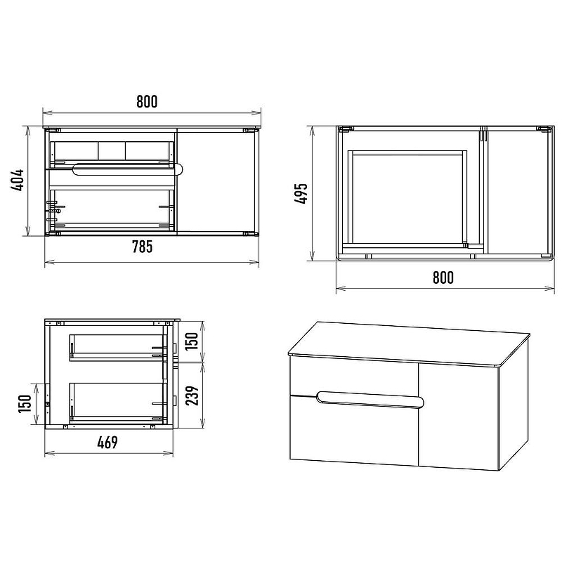 Тумба с раковиной Brevita Pallisandro 80 УТ000025399 подвесная Серая матовая, купить, цена, заказать, магазин, доставка, скидка, промокод, купить, цена, заказать, магазин, доставка, скидка, промокод