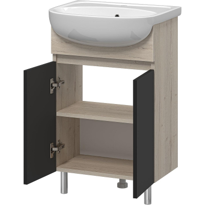 Тумба с раковиной Misty Поло 50 УТ000014009 Антрацит Дуб Галифакс белый