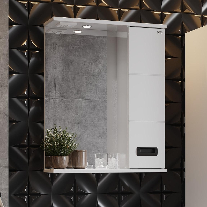 Зеркало со шкафом Onika Балтика 58 R 205846 с подсветкой цвет Белый, купить, цена, заказать, магазин, доставка, скидка, промокод, купить, цена, заказать, магазин, доставка, скидка, промокод