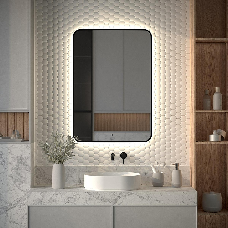 Зеркало Defesto Aura 70х100 DF 2969R с подсветкой 32W-4500K/ИК - выключатель/Нейтральный белый свет/Черная рама, купить, цена, заказать, магазин, доставка, скидка, промокод, купить, цена, заказать, магазин, доставка, скидка, промокод