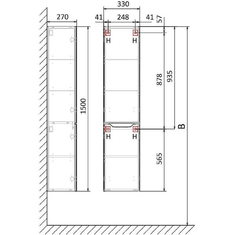 Шкаф пенал Jorno Slide 33 Sli.04.150/P/A подвесной Антрацит, купить, цена, заказать, магазин, доставка, скидка, промокод, купить, цена, заказать, магазин, доставка, скидка, промокод