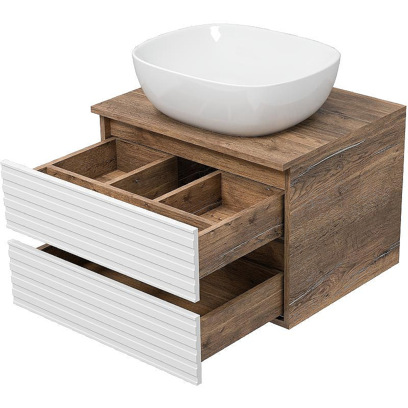 Тумба под раковину Brevita Dakota 60 DAK-09060-19/01-2Я подвесная Белая матовая Дуб Галифакс олово, купить, цена, заказать, магазин, доставка, скидка, промокод, купить, цена, заказать, магазин, доставка, скидка, промокод