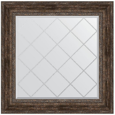 Зеркало Evoform Exclusive-G 92х92 BY 4344 с гравировкой в багетной раме - Состаренное дерево с орнаментом 120