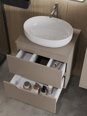 Тумба с раковиной Orange Line 60 Li-60TuLMDF+B05-520W подвесная Латте матовый