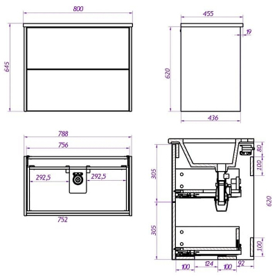 Тумба под раковину La Fenice Tesoro 80 FNC-01-TES-DKK-80-2 подвесная Дуб канзас коричневый