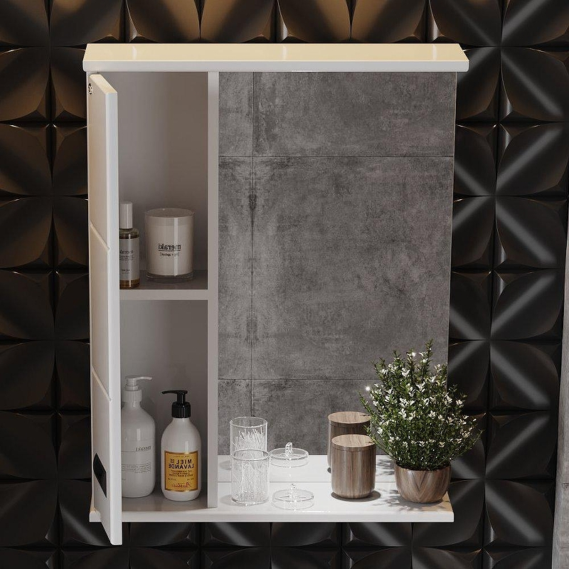 Зеркало со шкафом Onika Балтика 58 L 205848 с подсветкой цвет Белый, купить, цена, заказать, магазин, доставка, скидка, промокод, купить, цена, заказать, магазин, доставка, скидка, промокод