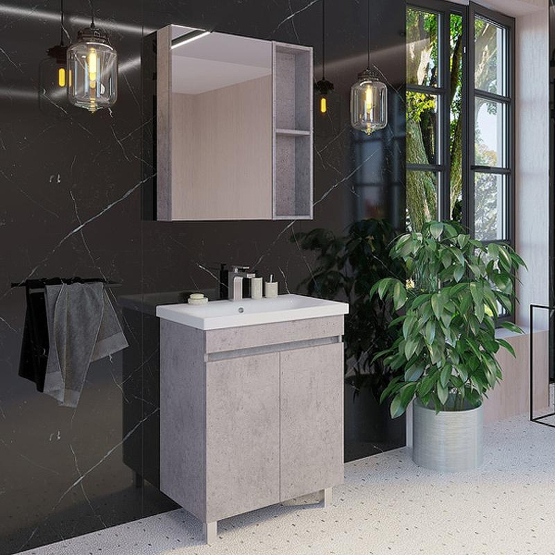 Зеркальный шкаф Comforty Осло 60 00-00006490 Бетон светлый, купить, цена, заказать, магазин, доставка, скидка, промокод, купить, цена, заказать, магазин, доставка, скидка, промокод