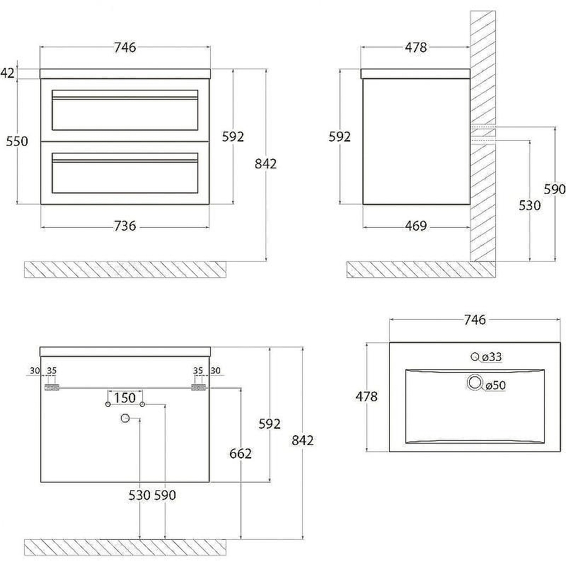 Тумба под раковину Art&Max AM-Platino-750-2C-SO-GCM подвесная Светло-серая матовая, купить, цена, заказать, магазин, доставка, скидка, промокод, купить, цена, заказать, магазин, доставка, скидка, промокод