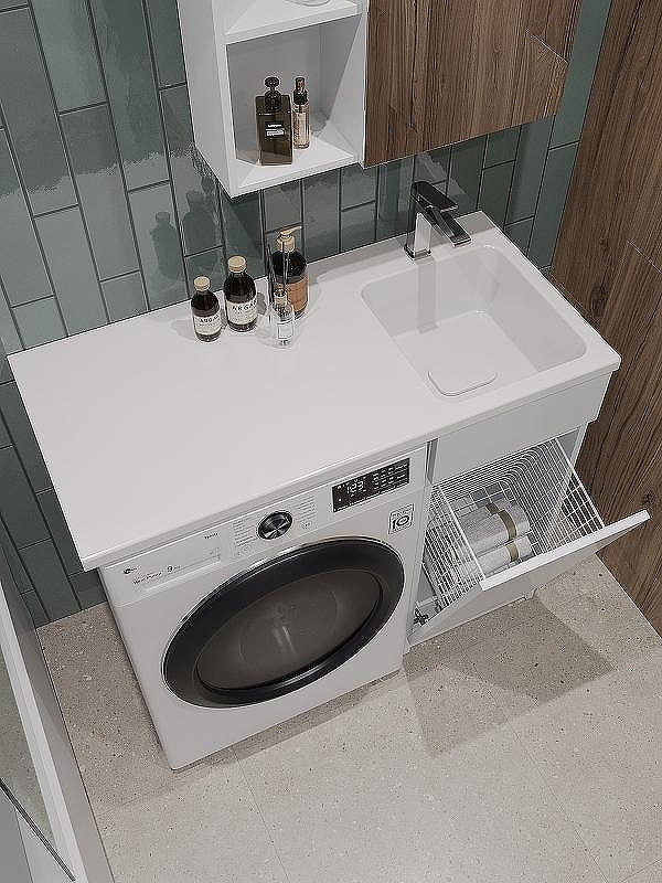 Тумба с раковиной Orange Sistema 100 R STK-40TUW+RAR с бельевой корзиной Белая, купить, цена, заказать, магазин, доставка, скидка, промокод, купить, цена, заказать, магазин, доставка, скидка, промокод