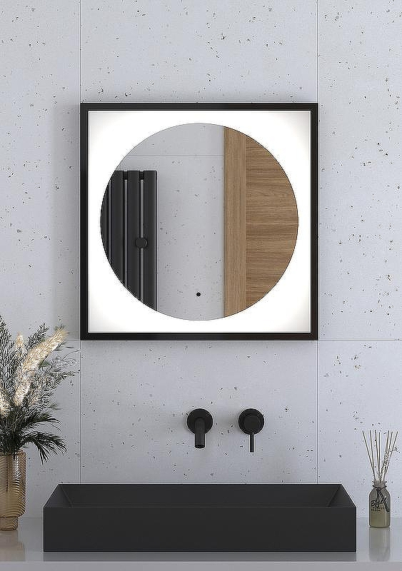 Зеркало Defesto Eclipce 60х60 DF 2221R с подсветкой 12W-4500К/в багетной раме/ИК - выключатель/Нейтральный белый свет/Черная рама, купить, цена, заказать, магазин, доставка, скидка, промокод, купить, цена, заказать, магазин, доставка, скидка, промокод