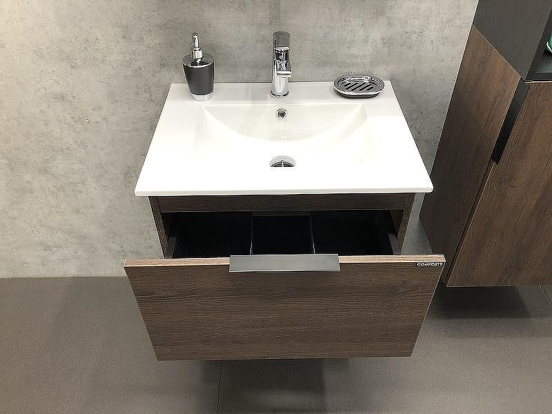 Тумба с раковиной Comforty Франкфурт 60 00004150530 подвесная Дуб шоколадно-коричневый Черная матовая, купить, цена, заказать, магазин, доставка, скидка, промокод, купить, цена, заказать, магазин, доставка, скидка, промокод