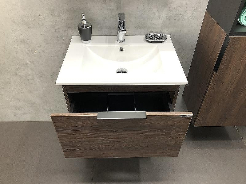 Тумба с раковиной Comforty Франкфурт 60 00004150530 подвесная Дуб шоколадно-коричневый Черная матовая, купить, цена, заказать, магазин, доставка, скидка, промокод, купить, цена, заказать, магазин, доставка, скидка, промокод