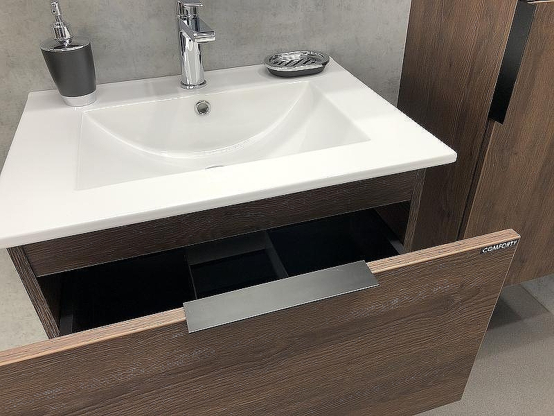 Тумба с раковиной Comforty Франкфурт 60 00004150530 подвесная Дуб шоколадно-коричневый Черная матовая, купить, цена, заказать, магазин, доставка, скидка, промокод, купить, цена, заказать, магазин, доставка, скидка, промокод