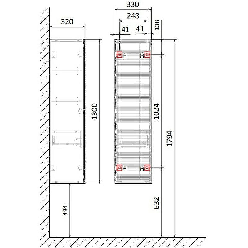 Шкаф пенал Jorno Karat 33 Kar.04.130/P/BuL подвесной Бук светлый, купить, цена, заказать, магазин, доставка, скидка, промокод, купить, цена, заказать, магазин, доставка, скидка, промокод