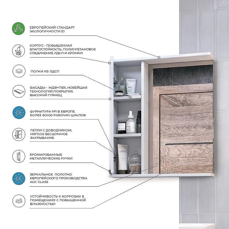 Зеркало со шкафом Vigo Callao 60 L z.CAL.60.L Белое, купить, цена, заказать, магазин, доставка, скидка, промокод, купить, цена, заказать, магазин, доставка, скидка, промокод